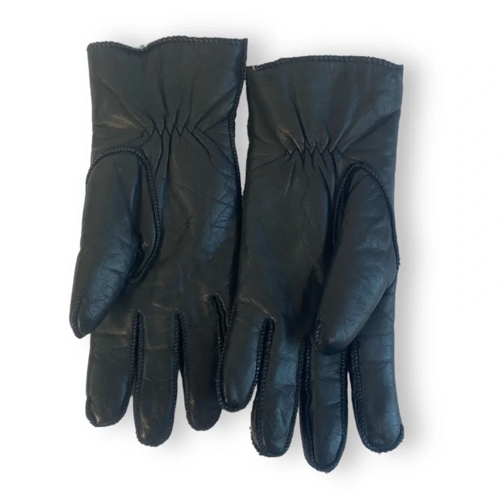 Vintage Black Leather Gloves Warm Lined Winter Dress Size Medium Unisex‎ 0184